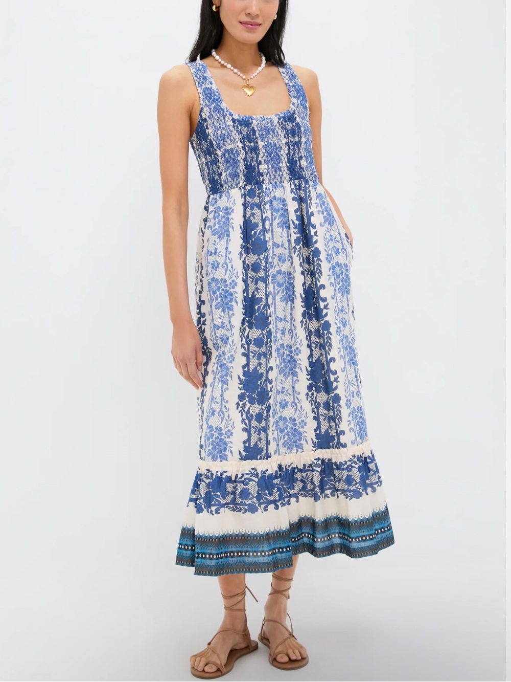Tuckernuck Blue and White Floral Smocked Midi Dress
